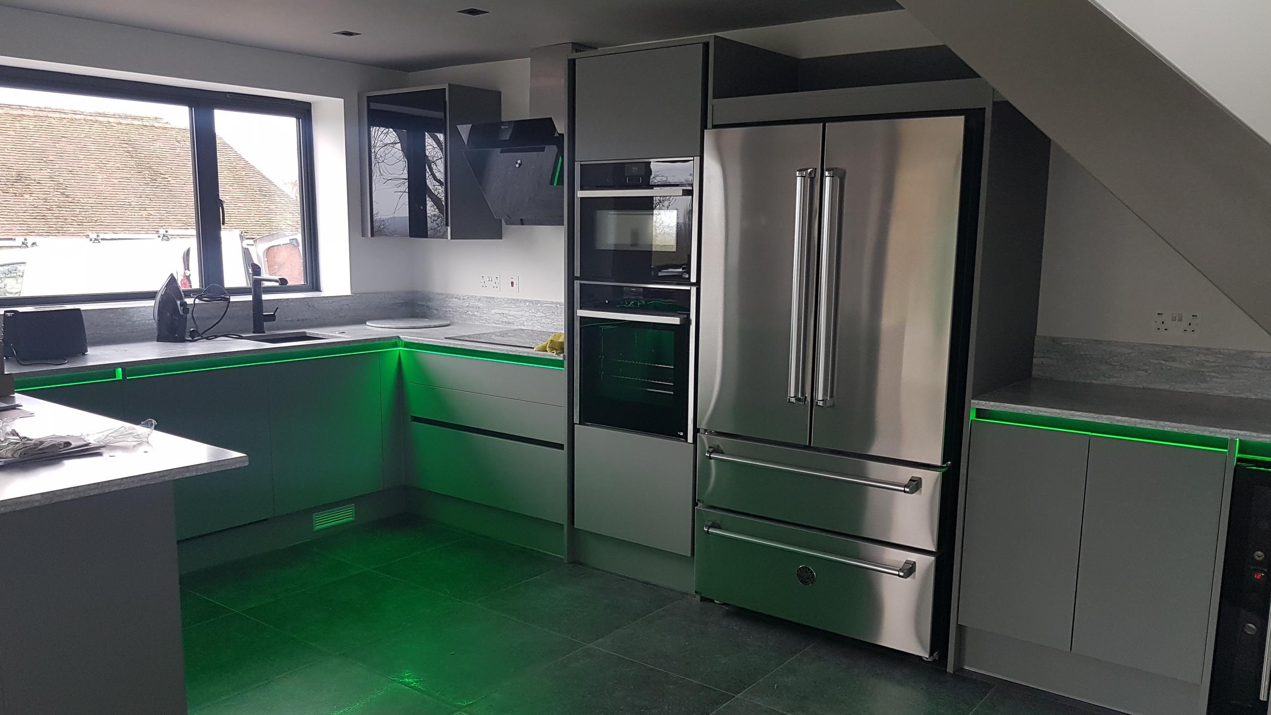 Kitchen under worksurface LED lighting Green